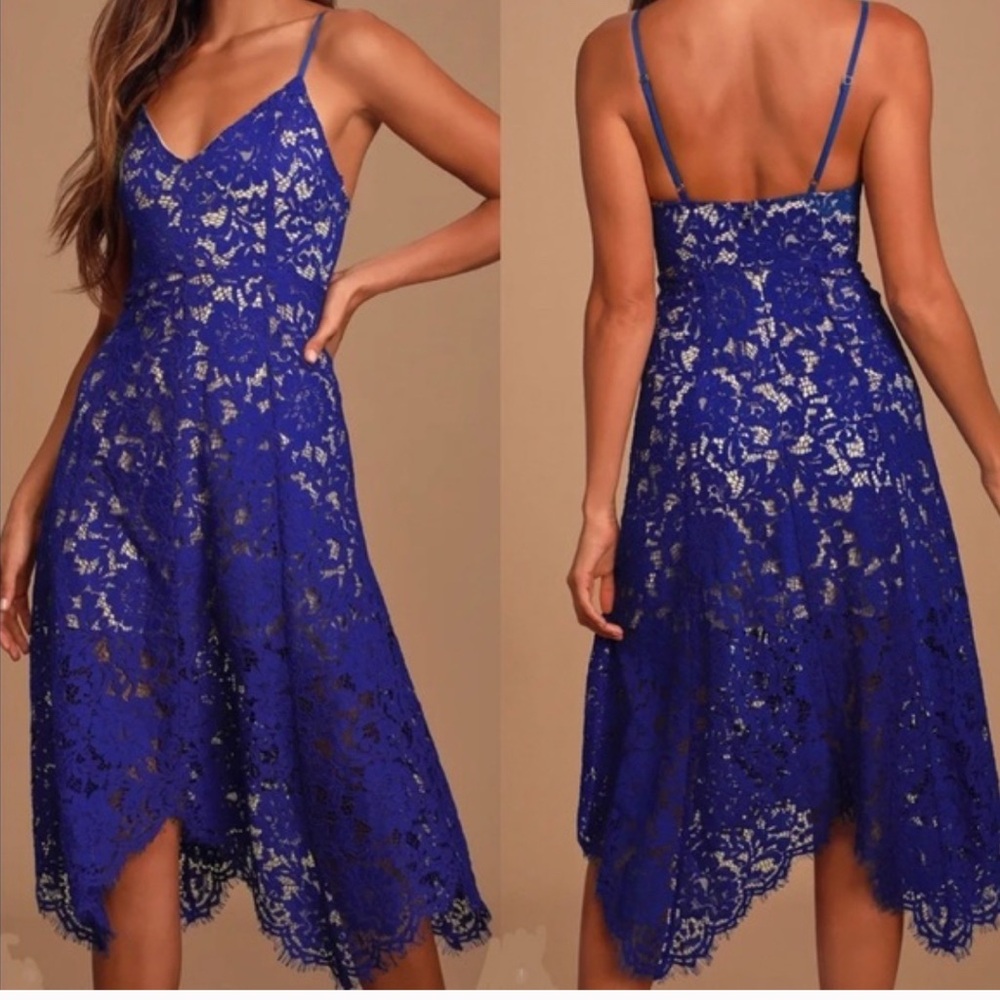 Lulu’s One Wish Royal Blue Lace Midi Dress